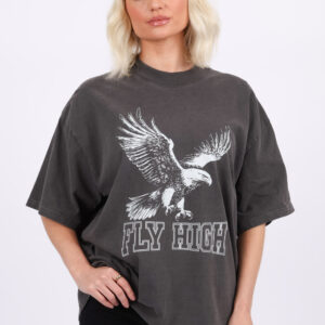 220GSM Oversize Acid Washed T-Shirt In Eagle Fly High Print