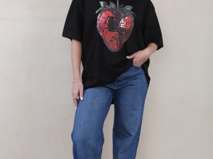 220GSM Oversize T-Shirt In Disco Strawberry Print