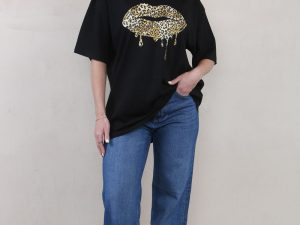 220GSM Oversize T-Shirt In Leopard Lips Foil Print