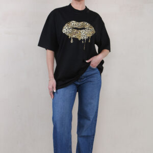 220GSM Oversize T-Shirt In Leopard Lips Foil Print