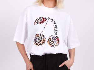 220GSM Oversize T-Shirt In Multi Leopard Print Mon Cherries