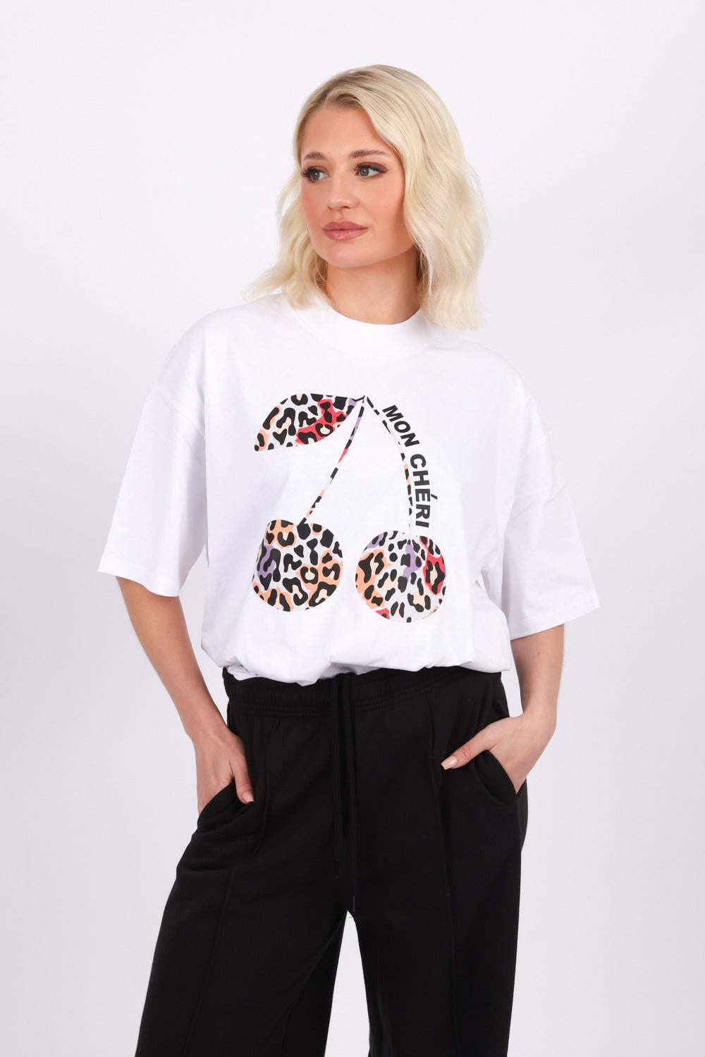 220GSM Oversize T-Shirt In Multi Leopard Print Mon Cherries