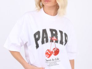 220GSM Oversize T-Shirt In Paris Cherry Print