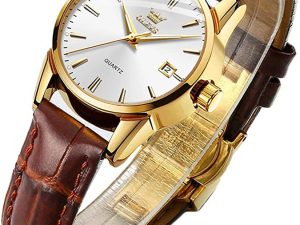 OLEVS Ladies Brown Leather Strap Luminous Wrist Watch