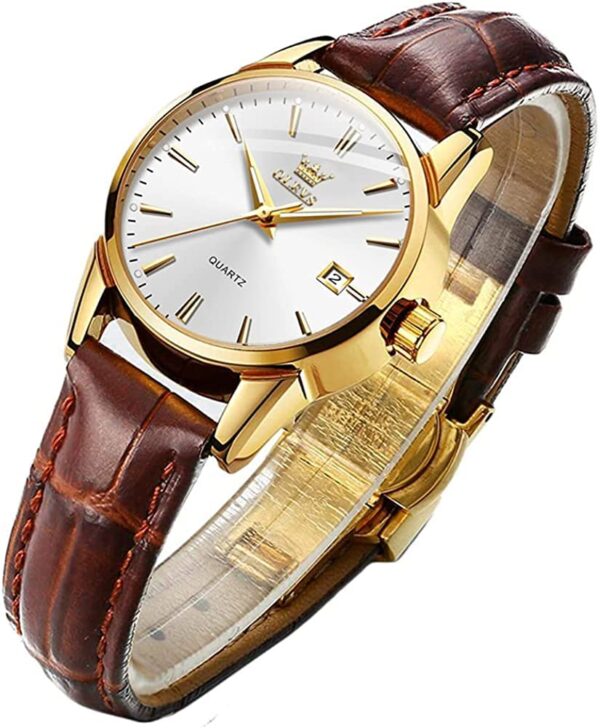 OLEVS Ladies Brown Leather Strap Luminous Wrist Watch