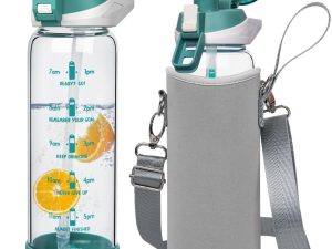 Seekua 800ml Glass Water Bottle with Straw