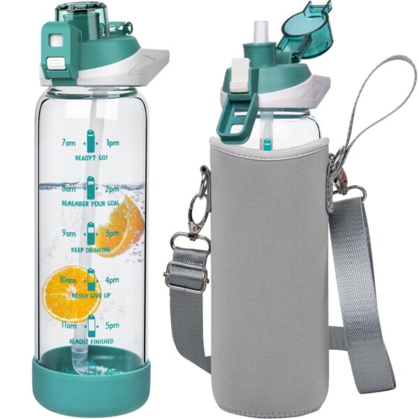 Seekua 800ml Glass Water Bottle with Straw