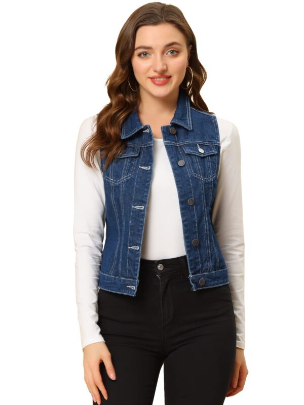 Allegra K Women's Buttoned Washed Denim Vest Jacket