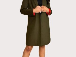 Khaki Contrast Lining Wool Effect Pea Coat