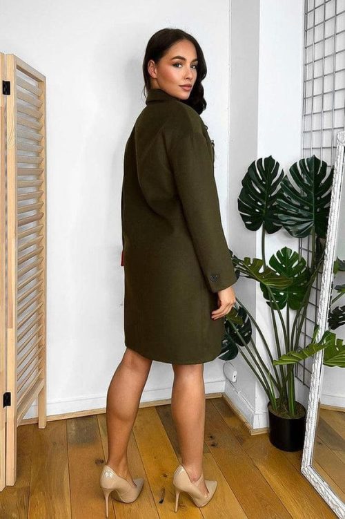 Khaki Contrast Lining Wool Effect Pea Coat - Image 4