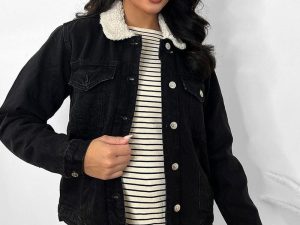 Black Vegan Shearling Denim Jacket