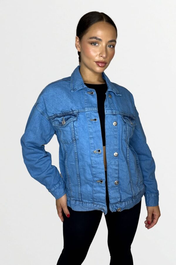 Thick Denim Relaxed Fit Button Jacket - Blue