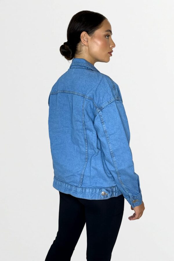 Thick Denim Relaxed Fit Button Jacket - Blue - Image 2