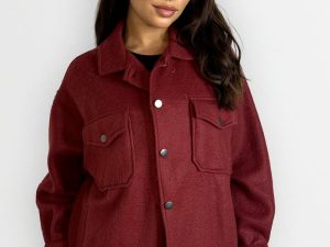 Fleeced Large Pocket Plain Shacket - Wine