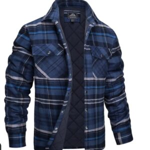 MAGCOMSEN Men's Winter Warm Jackets with Multi Pockets Check Pattern Jackets Down Lined Jackets.