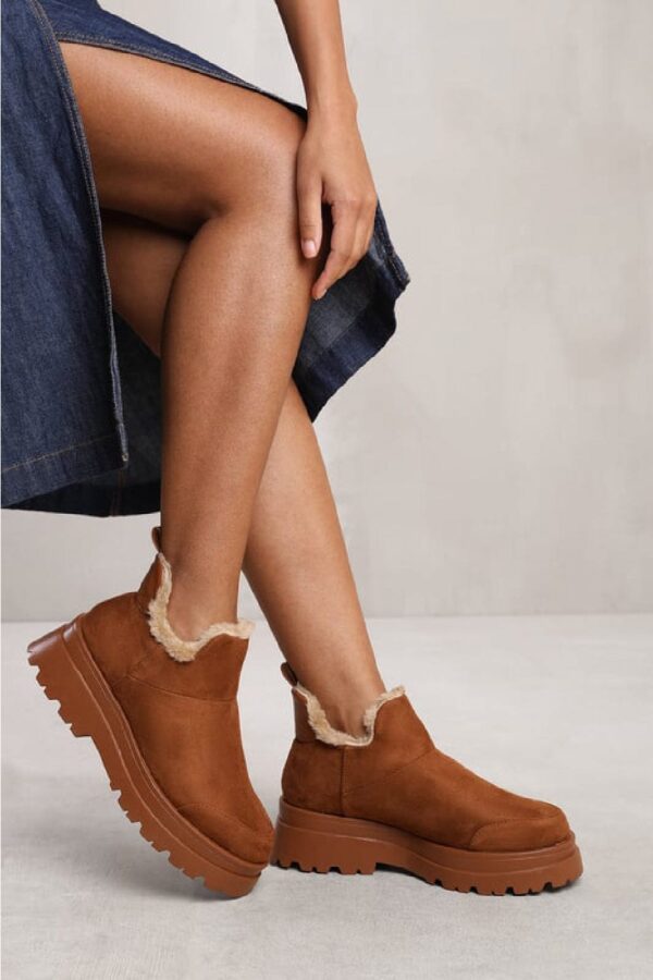 Chunky Camel Fur Lined Ankle Boots