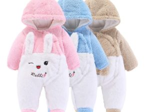 Cartoon Bear Snowsuit Winter Coat Fleece Hooded Romper Jumpsuit