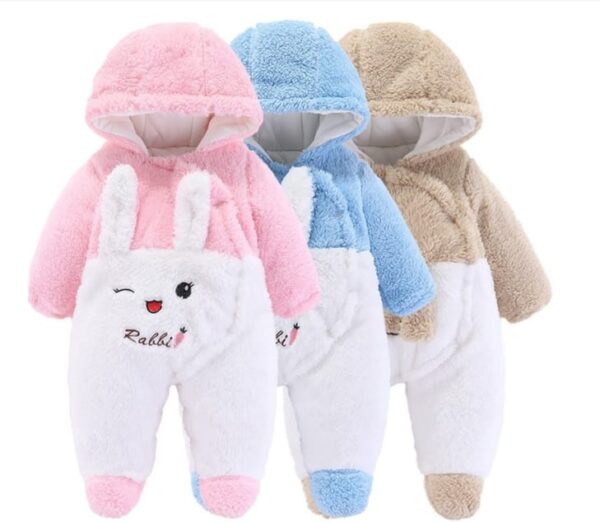 Cartoon Bear Snowsuit Winter Coat Fleece Hooded Romper Jumpsuit