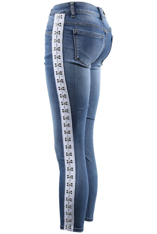 Stone Washed Denim Hook & Eye Trim Ankle Grazers Jeans - Image 2