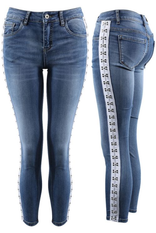 Stone Washed Denim Hook & Eye Trim Ankle Grazers Jeans
