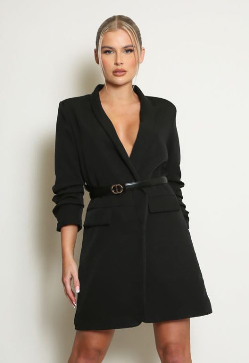 Long Ruched Sleeve Open Blazer