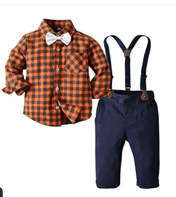 Baby Boys Dress Clothes Toddler Boys Gentleman Suits Long Sleeve Bow Tie Shirts + Suspenders Pants