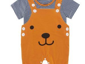 Baby Cotton Clothes Sets Short Sleeve Top + Bear Dungarees Pants Baby Boys Outfits Set