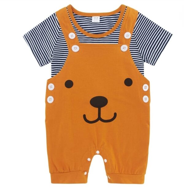 Baby Cotton Clothes Sets Short Sleeve Top + Bear Dungarees Pants Baby Boys Outfits Set