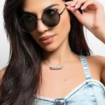 Black Retro Round Aviator Sunglasses