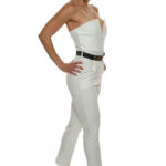 Briana'V' Plunge Neck Belted Jumpsuit-Ivory