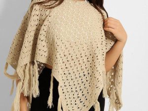 Crochet Knit Tasseled Poncho