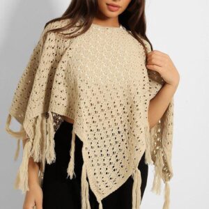 Crochet Knit Tasseled Poncho