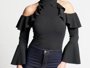 Daria Frill Overlay Bodysuit-Black