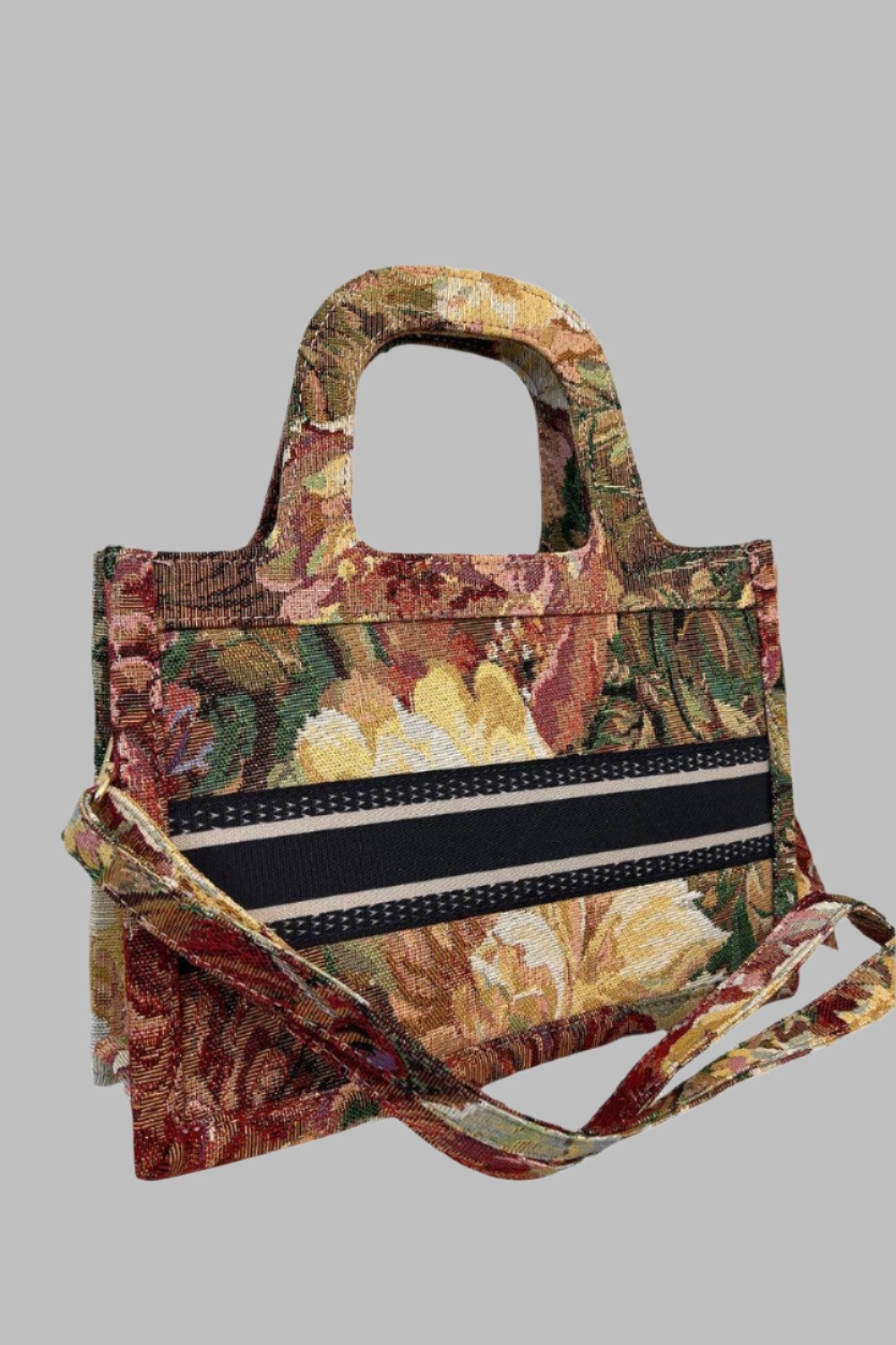 Floral Jacquard Hard Handles Handbag