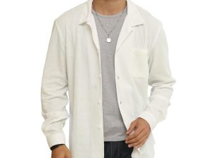 Halfword Men'S Long Sleeve Shirt Casual Waffle Shirts Button Down Plain C