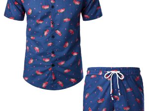 JOGAL Mens Fun Fruit Print Hawaiian Shirts Suits Short Sleeve Casual Butt