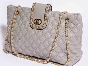 Large Gold Chain Trims Quilted Handbag