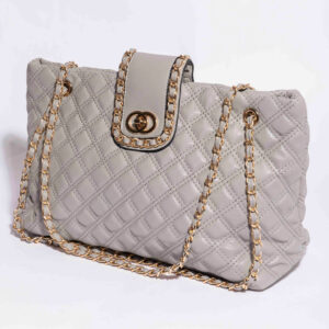 Large Gold Chain Trims Quilted Handbag