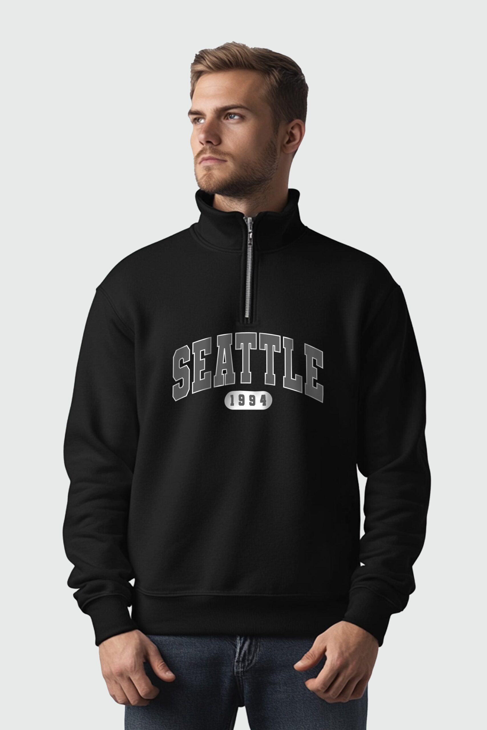 Mens 1/4 Zip Neck Seattle 1994 Printed Sweatshirts (Custom Packs)