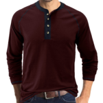 Mens Henley Long Sleeve T Shirts Casual Plain Shirt Tops Tshirt Men Burgu