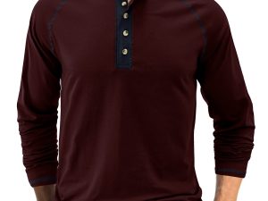 Mens Henley Long Sleeve T Shirts Casual Plain Shirt Tops Tshirt Men Burgu