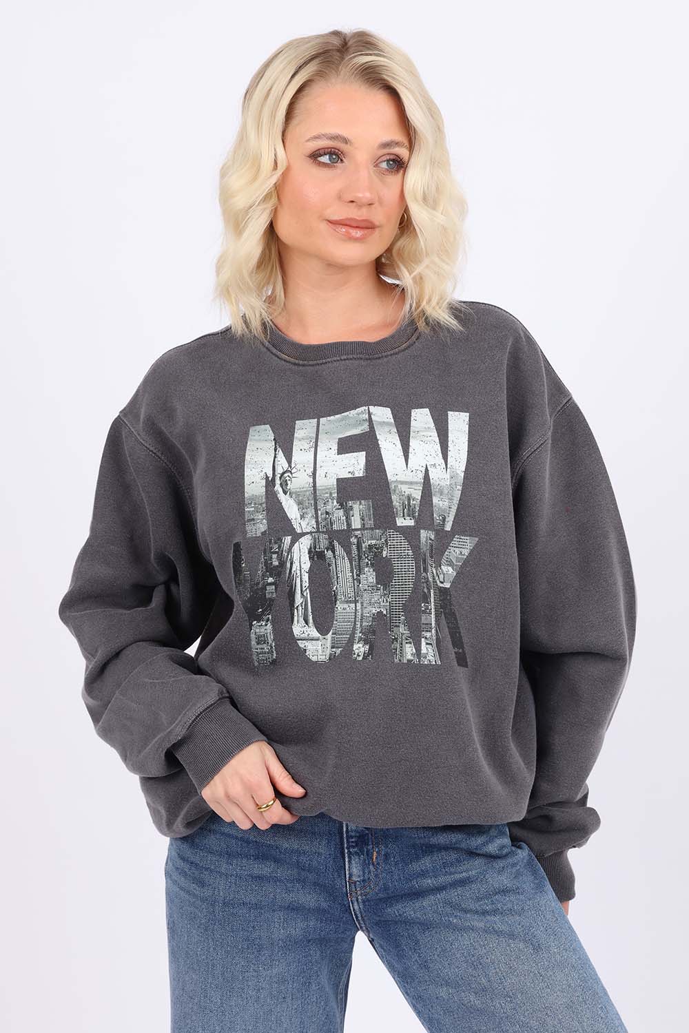 Overdye Sweatshirt In New York Skyline Distressed Print