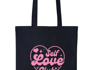 Self love club heart Printed Cotton long handle Canvas Bag (Custom Packs)