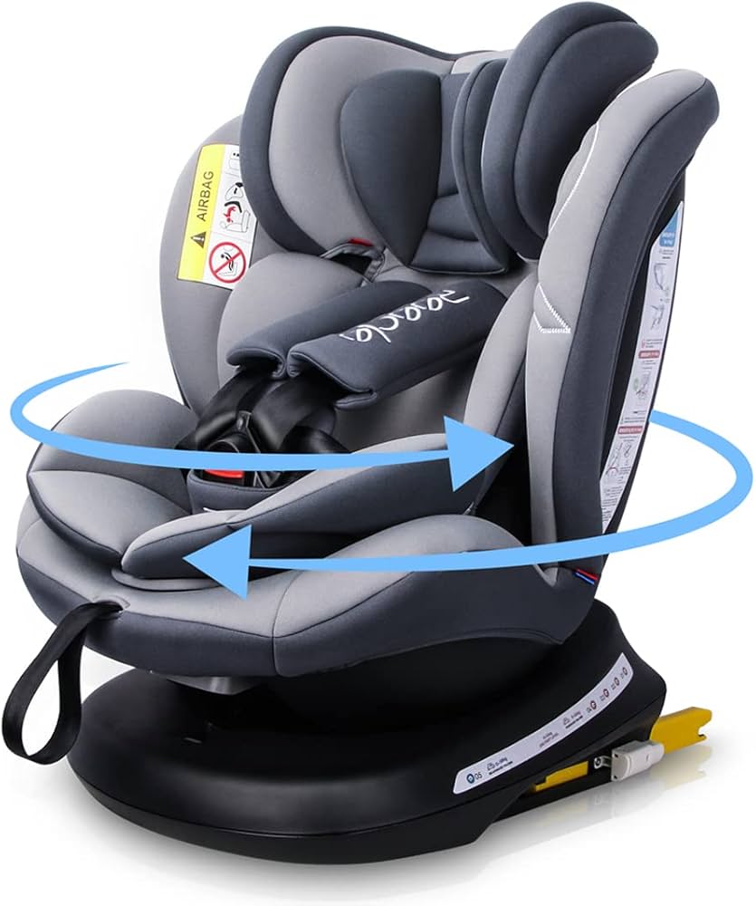 Reecle 360 Swivel Baby Car Seat with ISOFIX, Group 0+1/2/3 (0-36 kg), Approx. 0-12 Years (Grey)