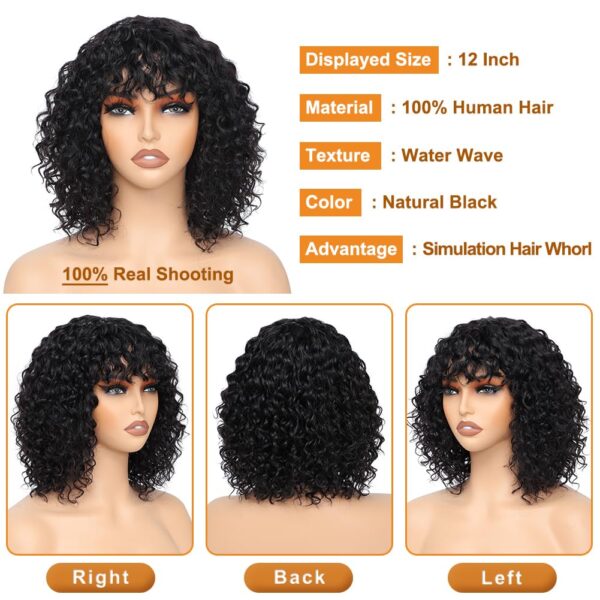 Fashion Idol Bob Curly Human Hair Wigs with Bangs Jerry Curl - Image 2