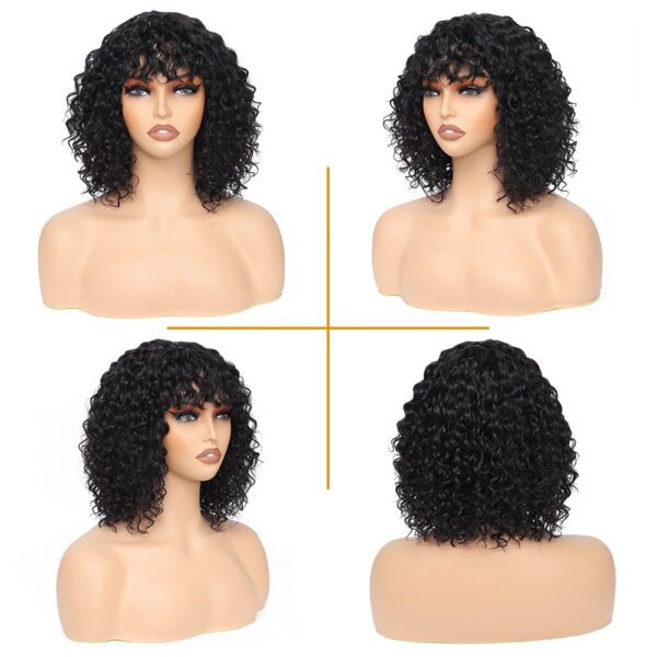 Fashion Idol Bob Curly Human Hair Wigs with Bangs Jerry Curl - Image 3