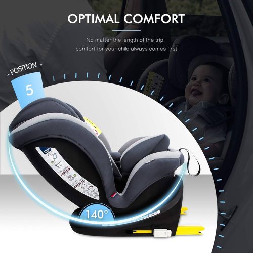 Reecle 360 Swivel Baby Car Seat with ISOFIX, Group 0+1/2/3 (0-36 kg), Approx. 0-12 Years (Grey) - Image 5