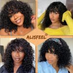 Fashion Idol Bob Curly Human Hair Wigs with Bangs Jerry Curl - Image 5