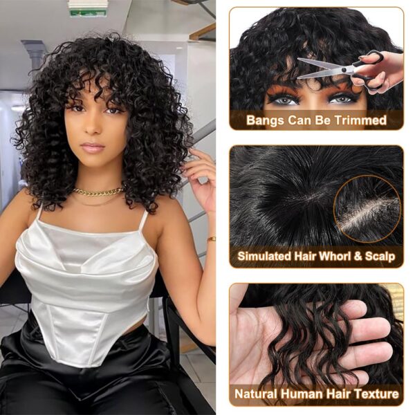 Fashion Idol Bob Curly Human Hair Wigs with Bangs Jerry Curl - Image 6