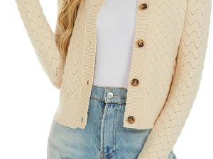 Enjyam Women's Crochet Knit Button Longsleeve Cardigan